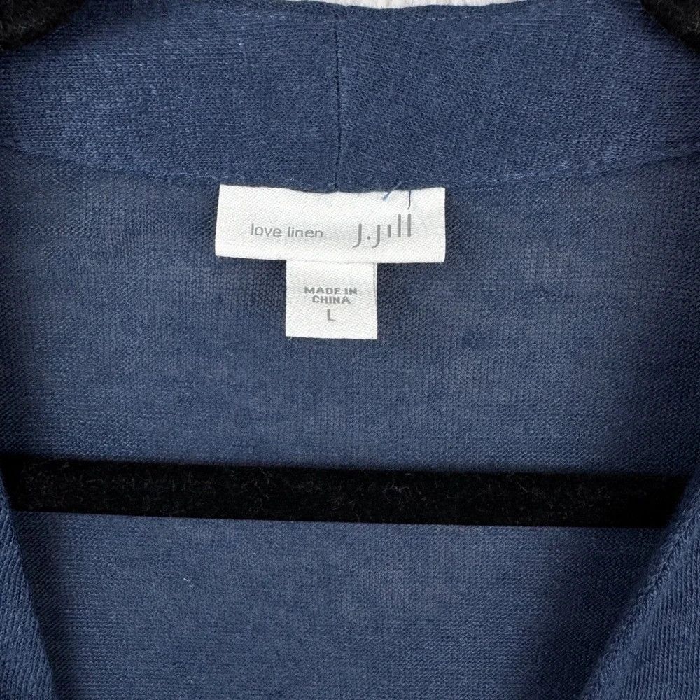 J Jill Cardigan Sweater‎ Large Love Linen Blue 100% Linen Open Front Long Sleeve